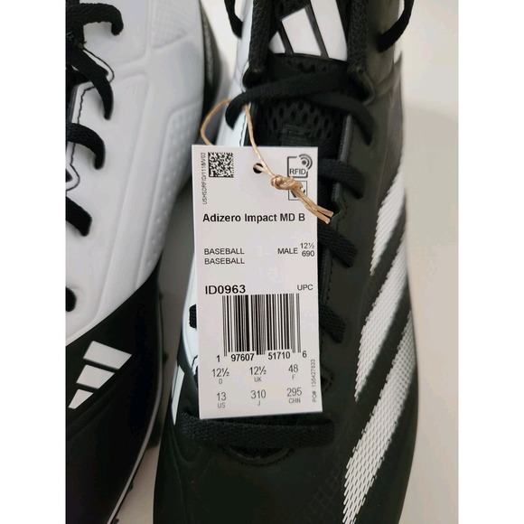 Adidas Adizero Impact ID0963 Men's Black White Baseball Cleats Size 13 - Picture 6 of 6
